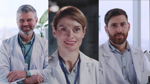 Multi-screen of diverse professional male and female doctors smiling successful to camera. Medical staff. Hospitals. Multi-ethnic nurse and doctors.
