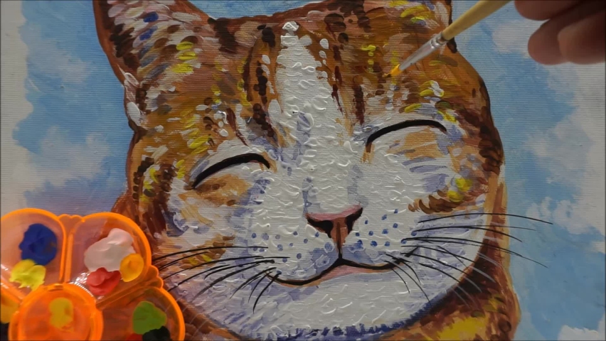 Hand drawn,Art ,painting ,Oil color, Auspicious ,cat ,Lucky , Thailand