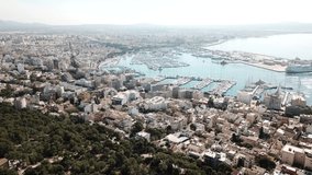 Aerial footage of Palma city and marina