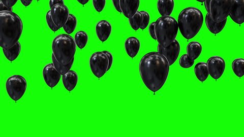 Flying Black Helium Balloons from Bottom to Top and Disappear isolated on Green Screen Background 4K