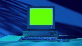 80s Style Old School Computer with Green Screen Technology. Retro Pc Computing Machine Element Indoors Home with Alpha Channel. Mockup Graphics Obsolete Hardware Tech in 1990s. Workspace Video Shot 4k - Powered by Shutterstock - Get 15% off with code: PIKWIZARD15