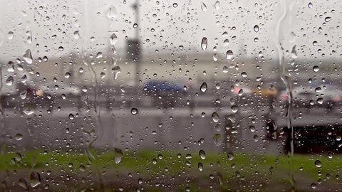 View from the rain-drenched train window