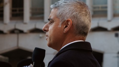 LONDON, circa 2019 - Close-up of Sadiq Khan, Mayor of London, attending a ceremony in the City of London, England, UK