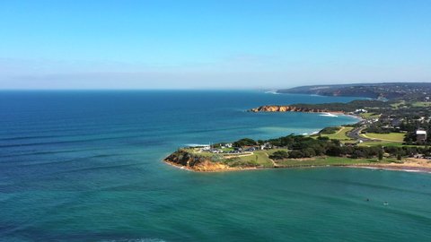 AERIAL Around Point Danger, Torquay Australia On A Sunny Day