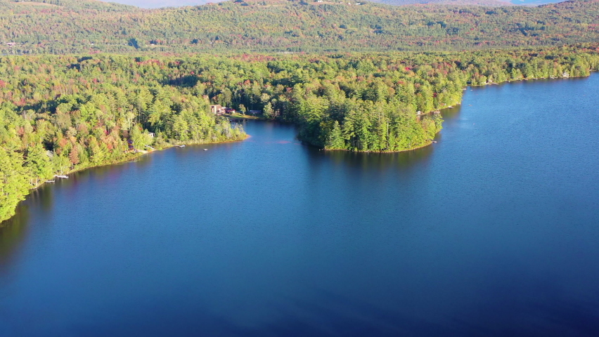 Aerial Shot Of Idyllic Lake Against Sky During Autumn - Forest Lake, New Hampshire