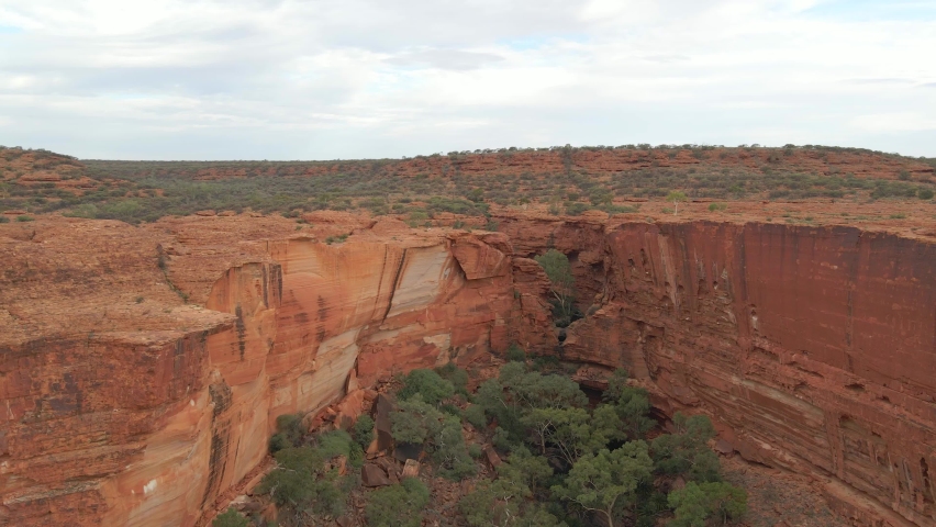 Drone Fly Over Red Sandstone Gorge Of Kings Canyon In Northern Territory, Australia. - Aerial Shot