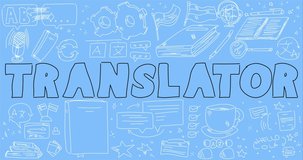 Doodle word Translator. Drawn dancing lines minimal 4k animation. Simple greeting holiday, retro phrase for expressing congratulation.