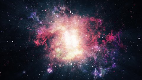 Space Travel through star fields in supernova bursts light. 4K 3D render loop heavenly stellar explosion supernova colorful nebula space dust clouds. Sci-Fi Fantasy Big bang animation of universe. 