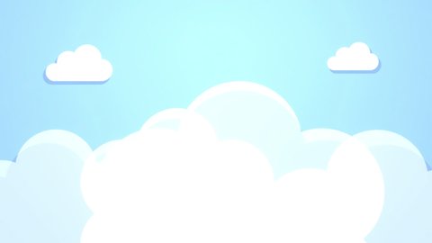 Looped cartoon white clouds and blue sky paper art animation.