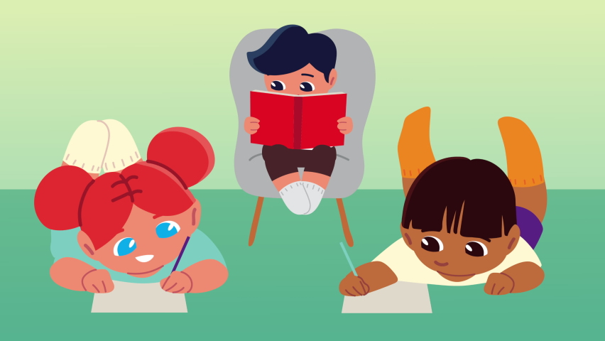 little students group studing characters
