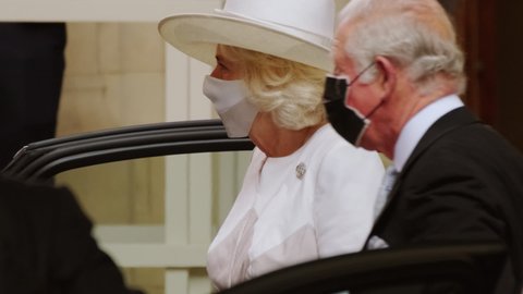 LONDON, 11 MAY 2021 - Camilla, the Duchess of Cornwall, and Prince Charles arrive at the Palace of Westminster for the 2021 State Opening of Parliament, a ceremony dating back to the 16th century