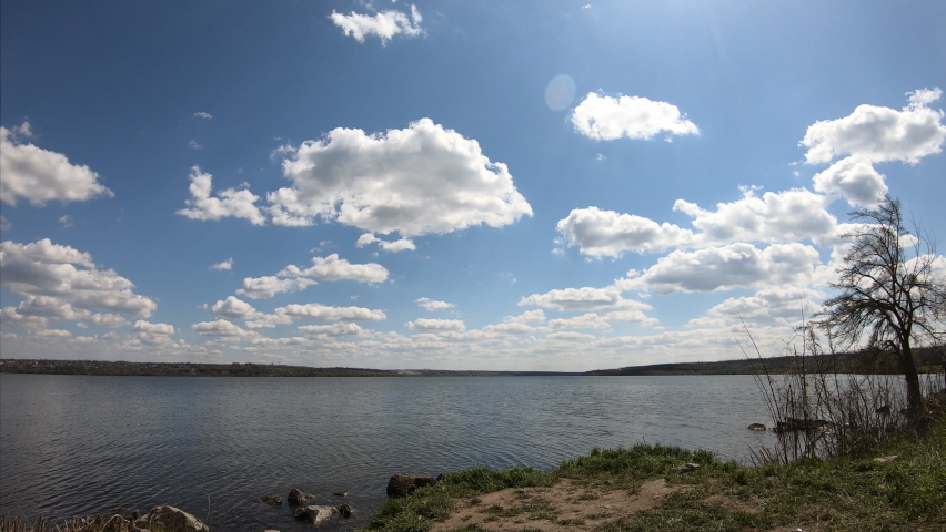 Clouds over the Dnieper. Dnieper river in calm weather. 