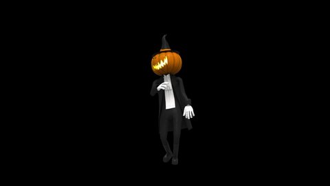 Halloween day. Ghost character bone dancing. 3d rendering, realistic CGI,3d mapping cartoon, Included in the end of the clip with luma matte.