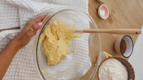 Adding flour into cake cookies batter