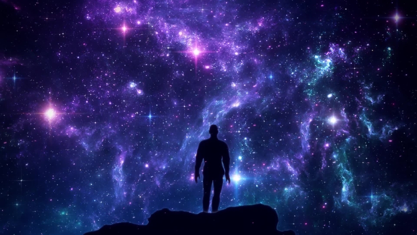 Under a Night Sky with Falling Stars and Nebula - Landscape Loop Background