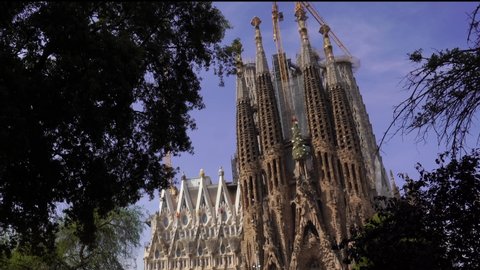 Barcelona. Spain, 7th July, 2019:
 the Sagrada Família, is a large unfinished Roman Catholic Basilica in  Barcelona, Catalonia, Spain. Designed by  Antoni Gaudí.