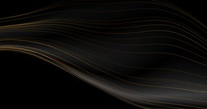 Black abstract tech luxury waves motion background with golden lines. Seamless looping. Video animation  