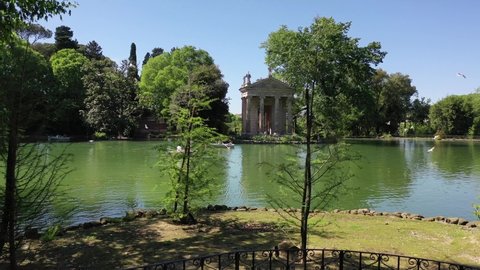 Tourists at the Villa Borghese lake in Rome by rowing boat
Aerial view of Villa Borghese in Rome on a beautiful sunny spring day