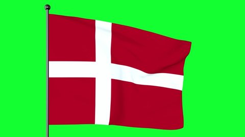 Green screen of The flag of Denmark is red with a white Scandinavian cross that extends to the edges of the flag