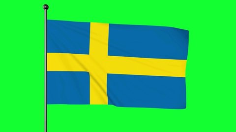 Green Screen 3D Illustration of The flag of Sweden consists of a yellow or gold Nordic cross on a field of light blue. The Nordic cross design traditionally represents Christianity.