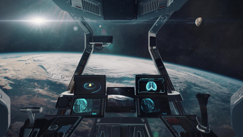 View from Spaceship Cockpit - In Orbit of Planet Earth