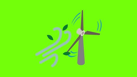 Wind energy icon animation cartoon best object on green screen background