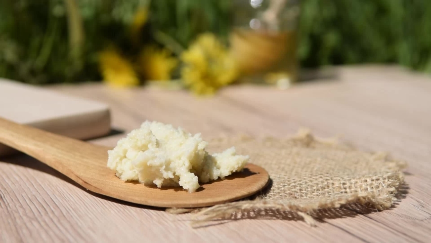 Shea butter, unrefined and natural, bio, close up Royalty-Free Stock Footage #1072342004