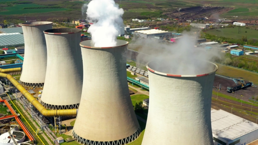 Coal power plant Tusimice in Northern Bohemia, Czech Republic. Aerial view to big source of emissions in European Union. | Shutterstock HD Video #1072342643