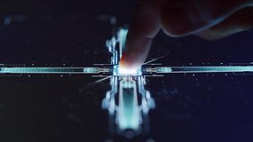 Futuristic 3D render animation of Digital Identification. Human Finger Touching Future Display Activating User Interface with Binary Code, Cyber Security and Personal Data Services. Fingerprint - Powered by Shutterstock - Get 15% off with code: PIKWIZARD15