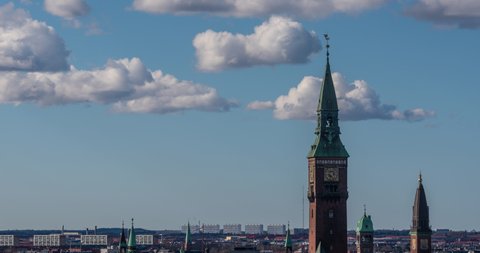 Time Lapse of the tower of Copenhagen City Hall in Denmark