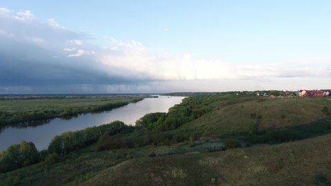 View of the Oka River near the village of Konstantinovo, Ryazan Region on a quiet spring evening