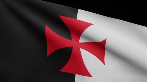 3D Alpha channel of the knights templars flag waving on wind. Poor fellow soldiers of christ and temple of solomon banner blowing, soft and smooth silk.-Dan