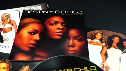 Rome, Italy: April 27, 2021: Selective focus of three CDs by DESTINY'S CHILD. R and B female group known in the definitive line-up consisting of Beyonce'