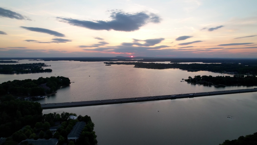 Lake Norman NC Aerial Sunset, shot in 5.4 k