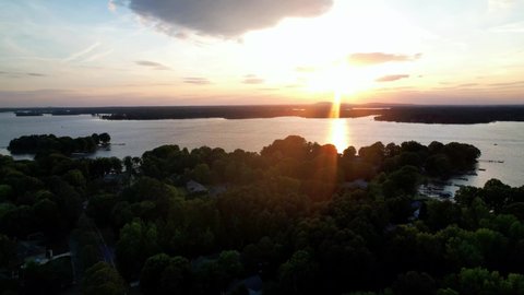 Aerial Sunset over Lake Norman NC, Lake Norman North Carolina