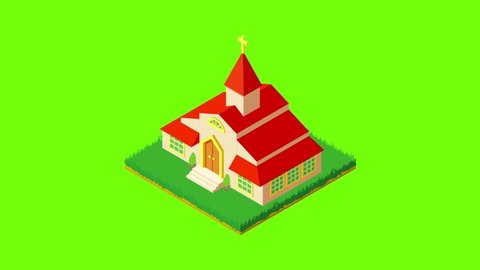 Church architecture icon animation cartoon best object on green screen background