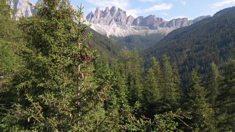 Breathtaking Odle Mountains Panorama, Aerial Reveal, Dolomites, Italy