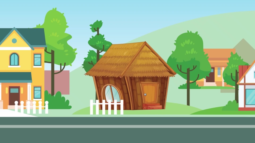 old house in village cartoon animation