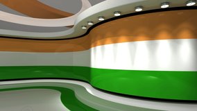 TV studio. Indian flag background. News studio. Background for any green screen or chroma key video production. 3d render. 3d 