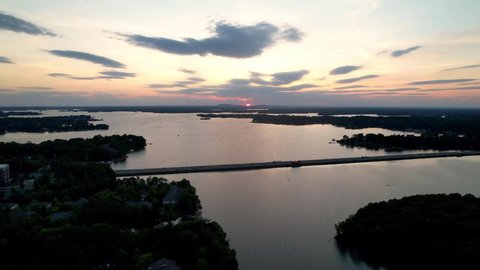 Beautiful Aerial Sunset at Lake Norman NC, Lake Norman North Carolina with i77 Causeway Below