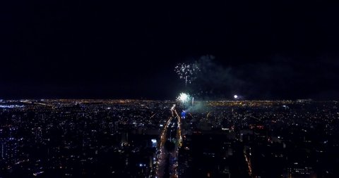 SANTIAGO, CHILE - December 31, 2020 Fireworks from the entel tower are held every year to welcome a new year in Santiago de Chile in the center of the City
