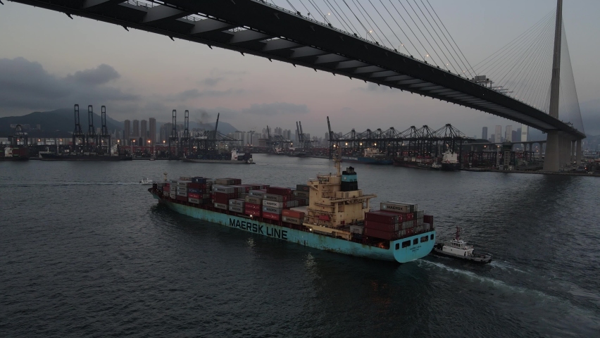 Hong Kong 、Kwai Chung 08 05 2021 The Maersk line container ship port of call hong kong