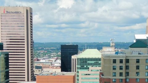Baltimore , Maryland , United States - 08 23 2020: City skyline with Transamerica Tower or Legg Mason Building, headquarters of the United States Fidelity and Guarantee Company