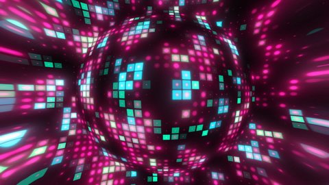 Colored Mirror Reflective Colorful Disco Sphere With Flashlights, Shiny Decoration Of Celebration Party Nightlife In A Nightclub Background