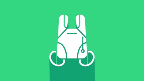 White Parachute icon isolated on green background. Extreme sport. Sport equipment. 4K Video motion graphic animation.