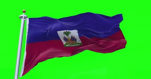 4K 3D Illustration of the waving flag on a pole of country Haiti with Green Screen Chroma Key