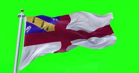 4K 3D Illustration of the waving flag on a pole of country Herm with Green Screen Chroma Key