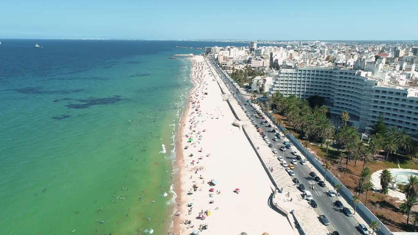 Aerial Drone View: Sousse, Touristic area of Tunisia - Tunis . Sea Side, Tunisia from the sky | Shutterstock HD Video #1072466429