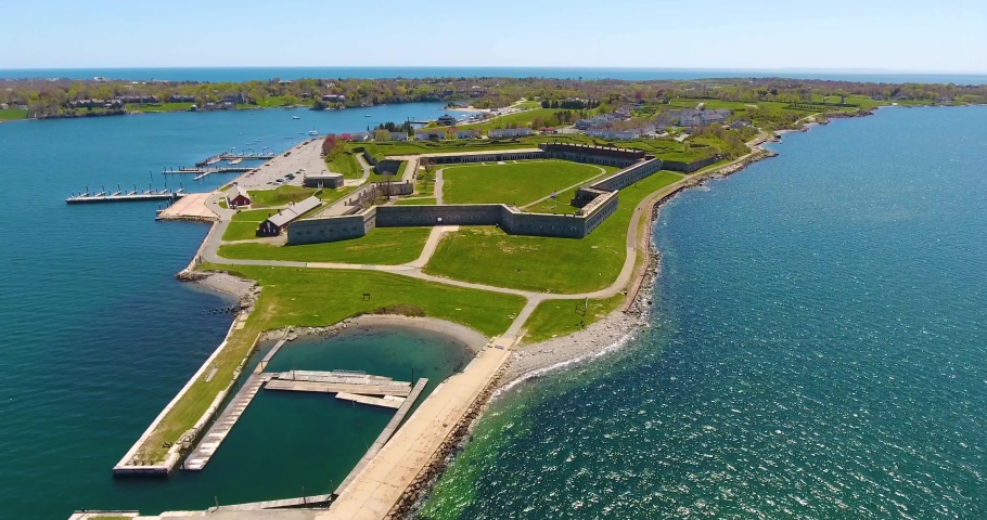 Fort Adams aerial view on Ocean Drive in Fort Adams State Park at Newport, Rhode Island RI, USA.