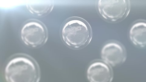 Comparison of water droplets or serums or ingredients contained in 3D sun protection skincare products.